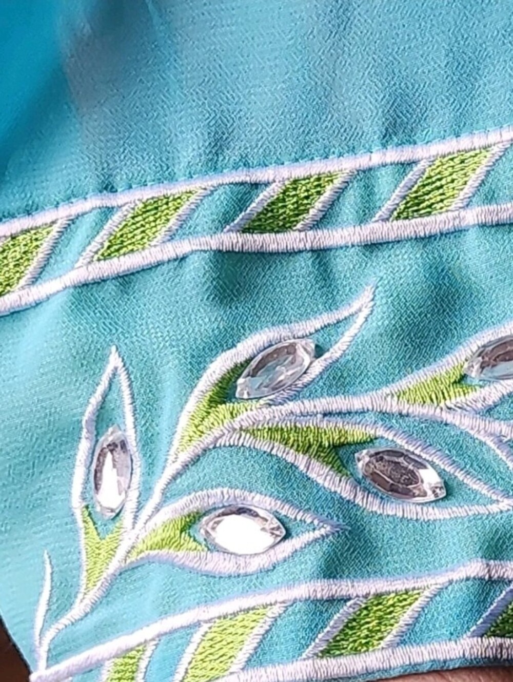 Bob Mackie Large Wearable Art 2pc Tunic Set Blue Embroidered Rhinestone - Picture 4 of 10